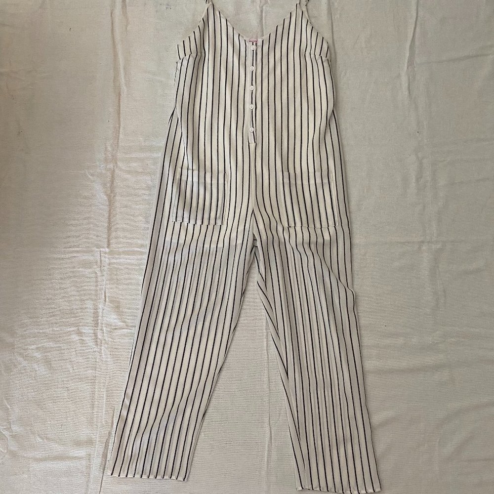 Henrigirl White and Black Vertical Stripped Spaghetti Strap Jumpsuit